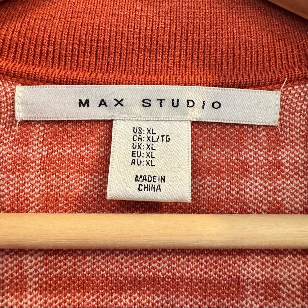 Max Studio Rust Plaid Collared Sweater XL Split Neck Pullover Knit Top NWOT - Picture 3 of 6